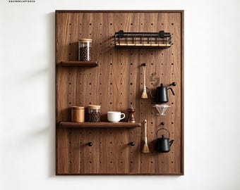 Coffee Corner Wall Organizer,Wooden coffee cup holderwith hooks,Coffee barorganizer,Coffee station,Wood Storage Shelf,Entry WayKey Organizer