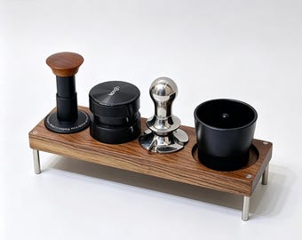 All in one Coffee barista Stand Holder for Bottomless,Wooden coffee storage stand,tamper base,Spout Portafilter 58mm,Walnut ,Coffee Storage