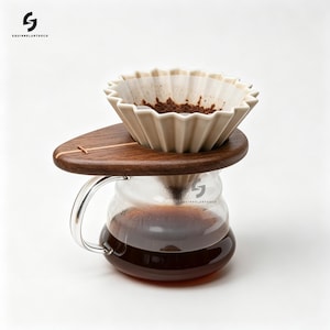 Hållare för kaffefilterkopp, tillverkad av valnötsträ och bambu, passar för V50/V60/origami-filterkopp. Disputer, filterpressverktyg för UFO-dropptång.