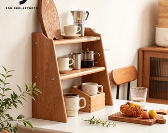Exquisites Regal aus massivem Nussbaumholz, Desktop-Kaffeeteebecher-Tassenhalter, Cubby-Küchenregal, Kaffeebar, funktionales Aufbewahrungsregal, Geschenk