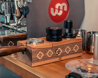 Walnut Wood Knock Box,Tamper,Espresso Accessory Stand With Options,Breville Espresso ToolKit,8Piece Set,Distribution Tool (58mm),offee Tampe