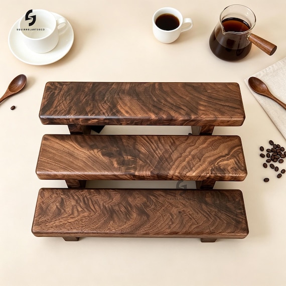 Desktop Kaffee Tee Becher Tassenhalter, Kaffeetassenständer Halter, Tassenhalter, Exquisites Regal aus massivem Walnussholz, Kaffeebar, Ausstellungsregal