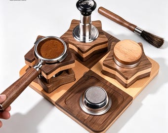 Espresso Accessory Stand With Options,Breville Espresso Tool Kit - 8 Piece Set,Walnut Wood Knock Box, Tamper,Distribution Tool (58mm)