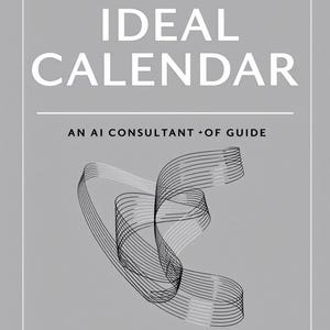 Puede incluir: Portada de libro con fondo gris y texto blanco que dice "Your Ideal Calendar: An AI Consultant-of Guide" por Collay M. Wichan. Un diseño abstracto en blanco y negro está en el centro de la portada.