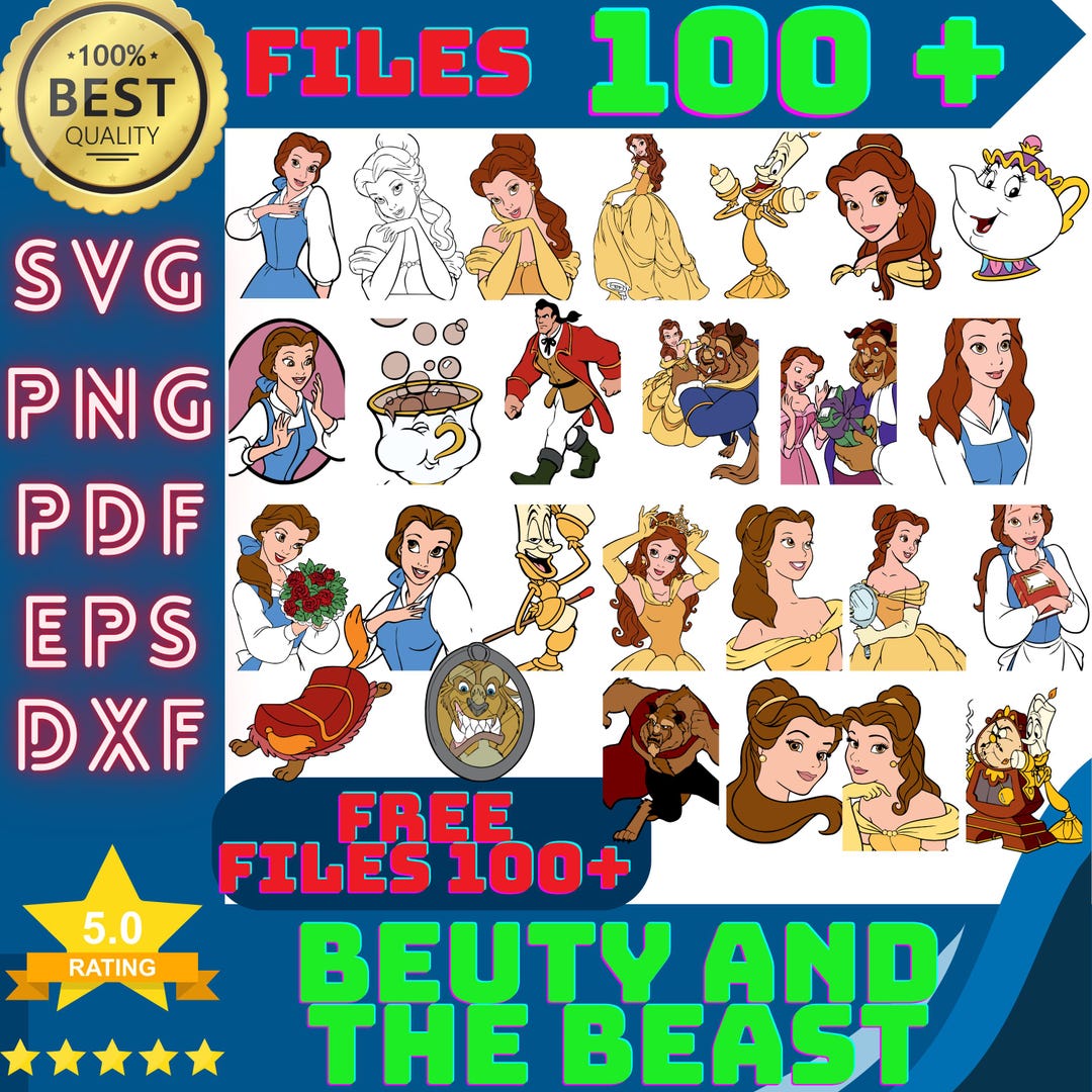 Beauty and Beast SVG, Belle PNG Clipart Bundle, Beauty and the Beast ...