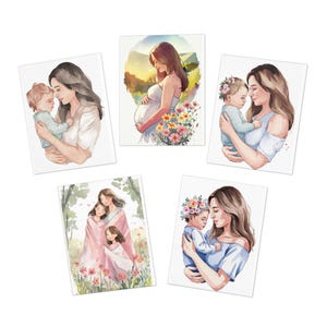 Lot de 5 cartes de voeux fantaisistes pour la maternité, belle oeuvre d'art pour la fête des mères, baby shower, faire-part de naissance, fêtes de famille
