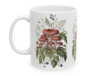 Botanical Mushroom Ceramic Mug - Enamel Coffee Cup, Nature Lover Gift, Cozy Tea Time, Home Decor, Plant Enthusiast