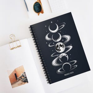 Moon Spiral Notebook, Moons Path Design, Astrology Journal, Planner, Gift for Writers, Cosmic Themed Notepad