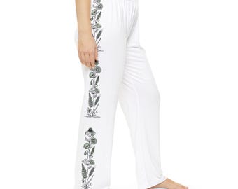 Minimalist Wildflower Pajama Pants, Botanical Line Art Lounge Wear, Cozy Sleepwear Bottoms