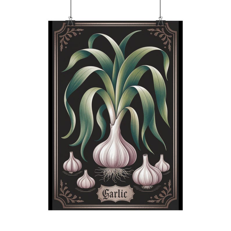 Garlic Themed Vintage Kitchen Poster, Botanical Art Print, Farmhouse ...