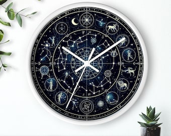 Astrology Wall Clock, Celestial Decor, Star Sign Timepiece, Horoscope Gift, Zodiac Home Accent