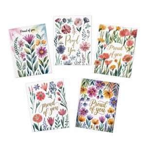 Ensemble de cartes de voeux florales | Lot de 5 cartes Fier de vous pour les célébrations, les encouragements, les anniversaires et les remerciements