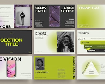 Canva Presentation Template: Bold Green and Lilac Creative Agency Slide Deck