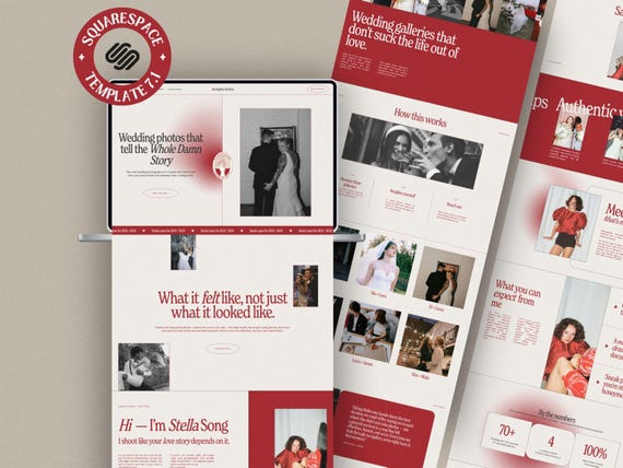 Squarespace Wedding Photographer Website Template – Bold, Red, Editorial, Client-Winning design for Creatives & Visual Portfolios