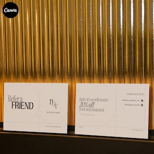 美容紹介カード テンプレート、サロン マーケティング キット、PMU リワード カード、ラッシュ クライアント紹介カード、ネイル テック ビジネス テンプレート