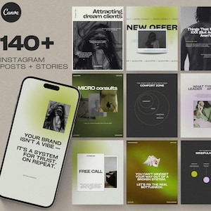 Green Lilac Instagram Template: Posts, Stories, Highlight Covers (Canva-Ready Digital Download