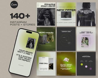 Green Lilac Instagram Template: Posts, Stories, Highlight Covers (Canva-Ready Digital Download