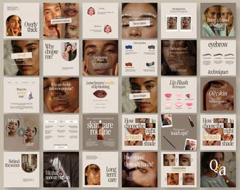 PMU Instagram templates: Brows, Lip Blush, Freckle, Eyeliner posts and stories