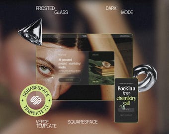 Luxury dark and green Squarespace website template, featuring frosted glass elements