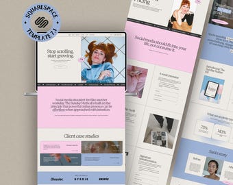 Social Media Coach Squarespace 7.1 Template | Social Media Manager Website Template | Aesthetic Blue Pink Site | Virtual Assistant Templates