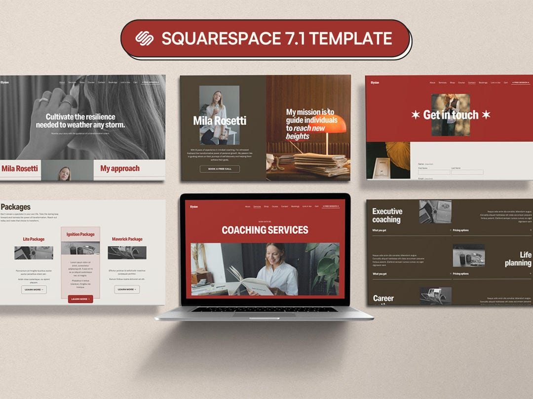 Squarespace Template for Coach, Online Coach, Therapist Website, Red ...