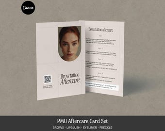 PMU Aftercare Card: Brow, Lip, Eyeliner, Freckle Tattoo (Canva Template)
