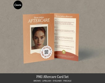 PMU Aftercare Card: Brow, Lip, Eyeliner, Freckle Tattoo (Canva Template)