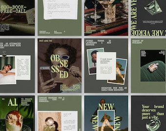Luxury Green Instagram Template Pack: Retro AI Content for Canva