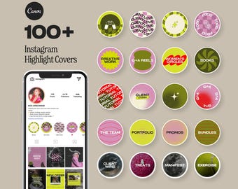 Pink & Green Instagram Highlight Covers, 100+ Social Media Icons