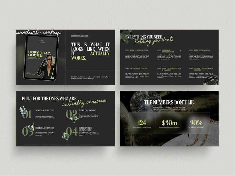 Luxury dark & green modern slide deck | Canva webinar presentation template image 9