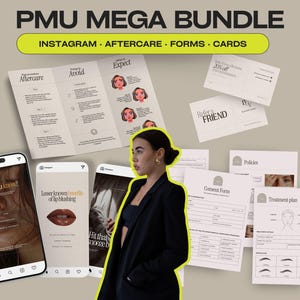 Mega Bundle de la marque PMU | Cartes de suivi | Modèles IG | Formulaires de consentement de l'UGP | Carte de visite | Brochure soin post-ligneur des sourcils, des lèvres et des taches de rousseur