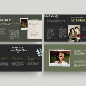 May include: A presentation layout with four panels. The top left panel reads "MAGIC HOUR" and "FROM (PROBLEM STATE) TO (WIN STATE) IN (TIMEFRAME)". The top right panel is a "case study" with "3.4X REVENUE". The bottom panels read "WHAT IT'S LIKE TO work together" and "NOT HERE TO LIST CREDENTIALS, HERE TO SHOW YOU WHAT THEY BUILT."