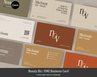 Beauty Business Card Template: Salon, Lash, PMU, QR Code (Canva)