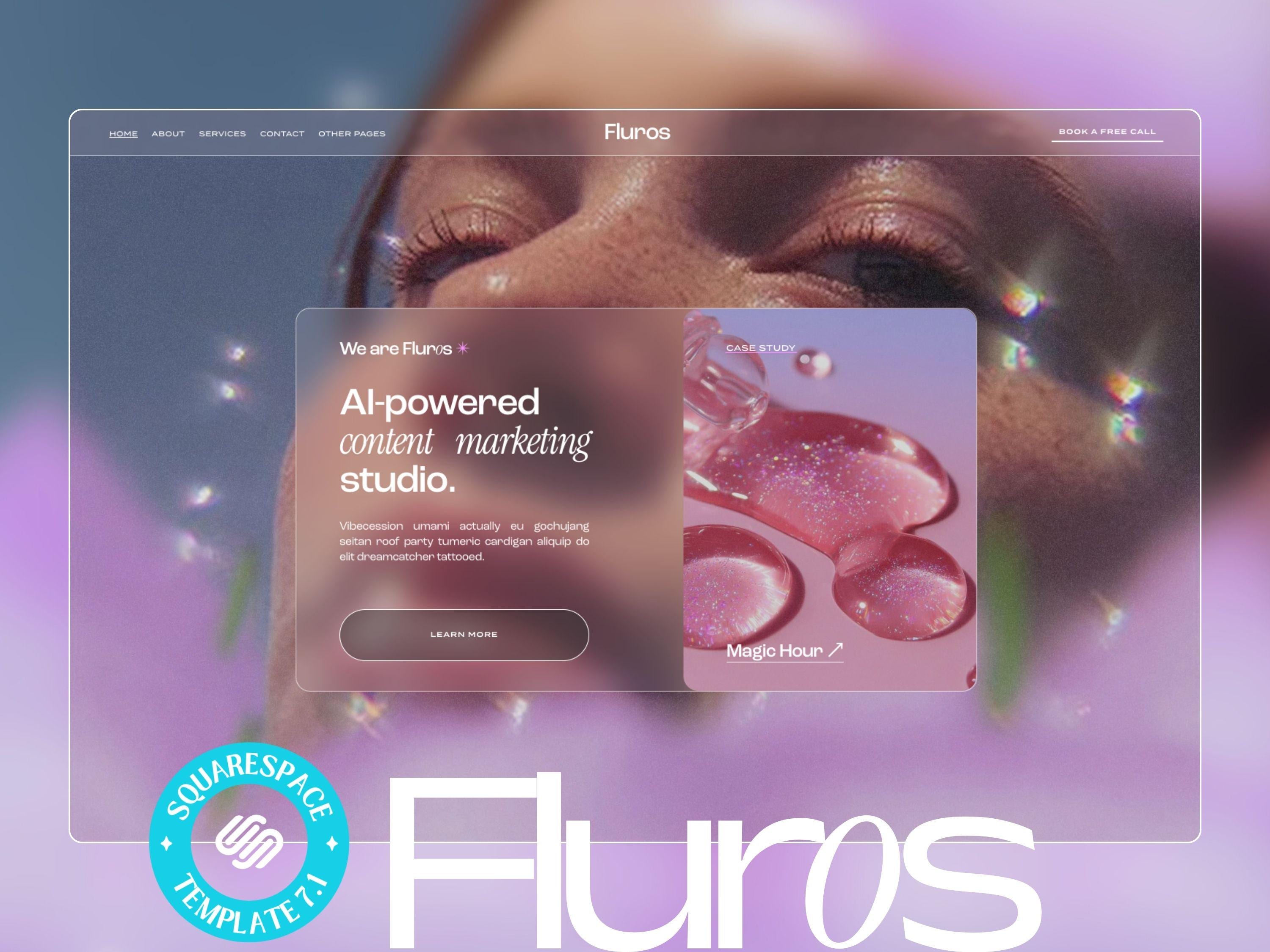 Website Template for Creative Agency, AI Creators, Copywriters and Coaches | Y2K Frosted Glass Aesthetic with Light Blue and Pink