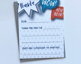 Superhero comic Fill-in thank you cards