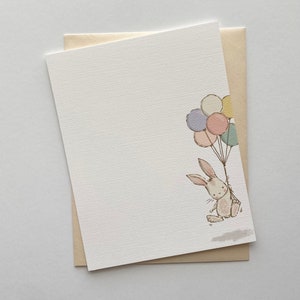 Bunny Thank You Cards: Rainbow Balloons, Handcrafted Stationery