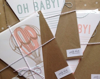 Oh baby! + hot air balloon banners in coral and aqua
