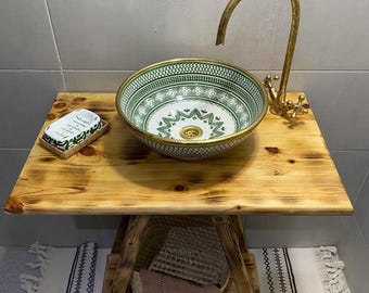 Handcrafted Green Ceramic Sink - Moroccan Bathroom Bowl