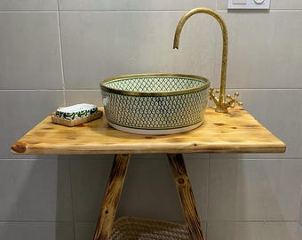 Green Handmade Moroccan sink - handpainted Green Ceramic Basin