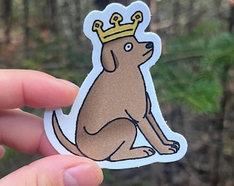 Medieval King Dog Sticker | 2.5 Inch Waterproof Dishwasher Safe Matte Vinyl Stickers