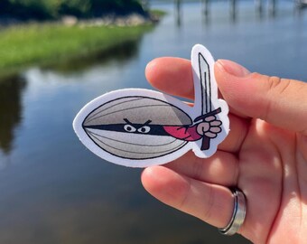 Funny Medieval Clam Sword Sticker | Rhode Island Quahog Vinyl Decal (2.75"x2")