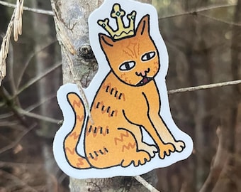 Medieval King Cat Sticker | 2.5 Inch Waterproof Dishwasher Safe Matte Vinyl Stickers