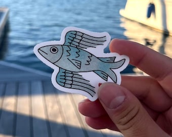 Medieval Flying Fish Sticker | 2.5 Inch Waterproof Dishwasher Safe Matte Vinyl Stickers