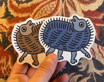 Medieval Hedgehog Sticker | Blue & Brown | 3 Inch Waterproof Dishwasher Safe Matte Vinyl Stickers