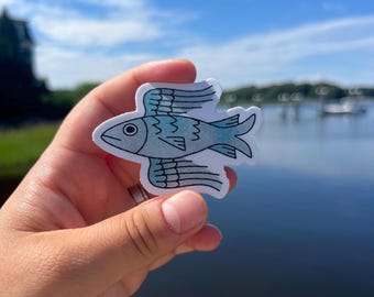 Medieval Flying Fish Sticker | 2.5 Inch Waterproof Dishwasher Safe Matte Vinyl Stickers