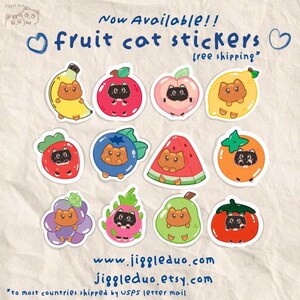 Cute Fruit Cat Stickers | Waterproof Vinyl Sticker for Cat Lovers | Cute Sticker for Water Bottle, Laptop, Journal & Planner