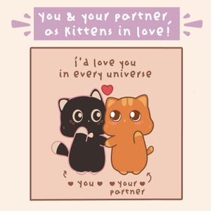 Custom Couple Cat Portrait Card, Greeting Card, Cute Cat Couple, Cute Romantic Gift for Cat Lovers, Anniversary & Wedding Gift, Art Print