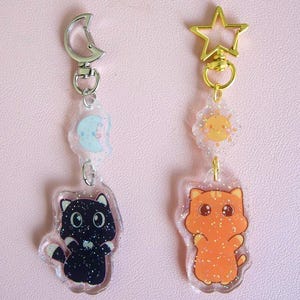 The Soulmates | Sun & Moon Black and Orange Cat Couple Keychain | Matching Acrylic Keychains | Cute Anniversary Gift for Couples | Cat Lover