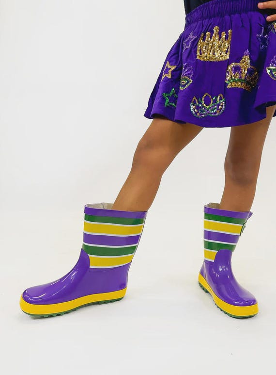 Striped Purple Green Gold Boots Youth Unisex Striped Mardi Gras
