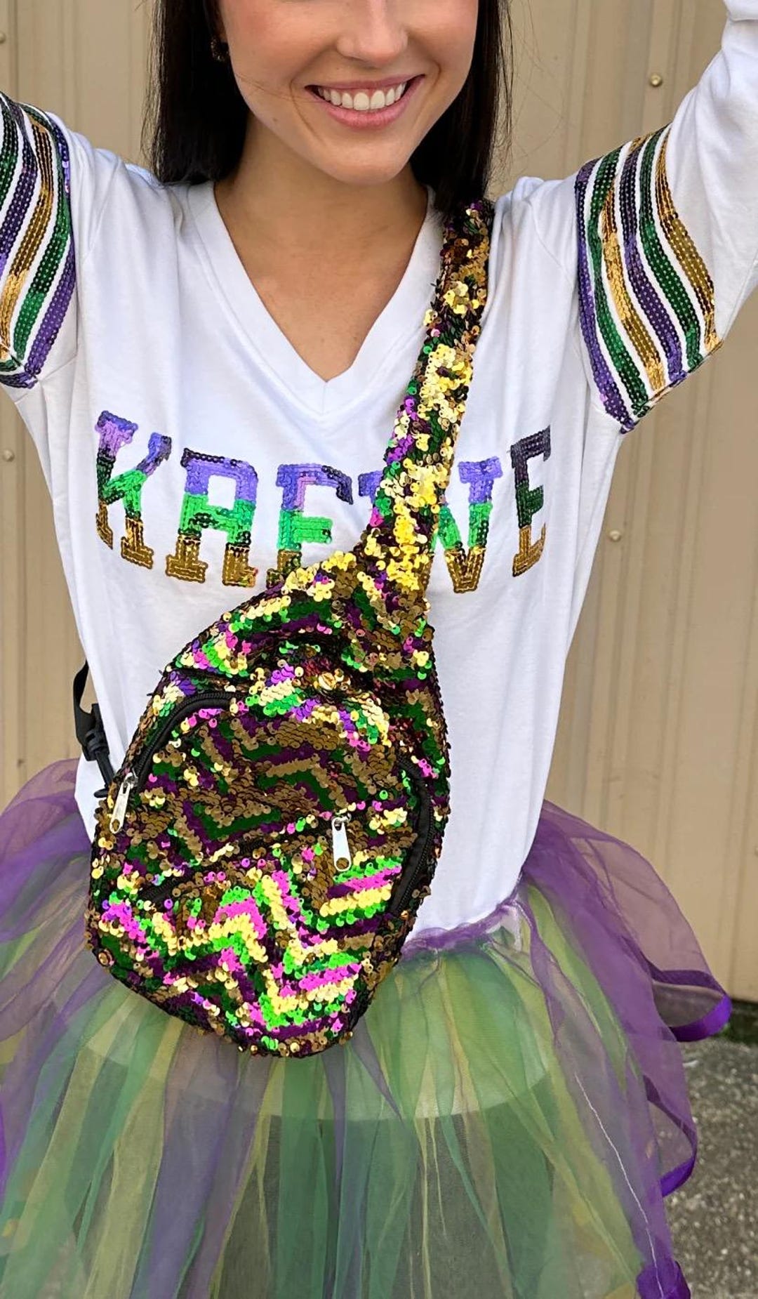 新品Mardi Mercread スパンコールバッグ Sequin Chevron Mardi Gras Crossbody Backpack- PGG - Etsy